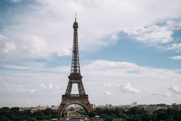 Eiffel Tower. Paris. France. Famous historical landmark on the quay of a river Seine. Romantic, tourist, architecture symbol. Toned