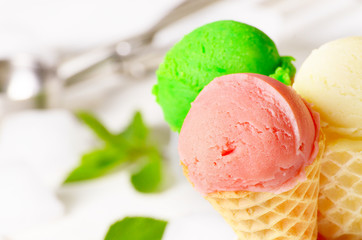 Ice cream cones and scoop