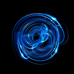 Abstract ring background with luminous swirling backdrop. Glowing spiral. The energy flow tunnel. Shine round frame with light circles light effect. Glowing cover. Space for your message. LED. atom