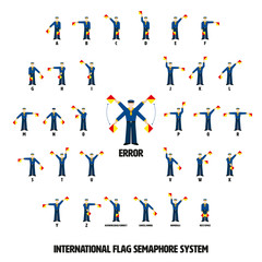Fototapeta na wymiar Sailors performing international flag semaphore alphabetic system. All objects grouped, named and layered.