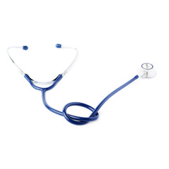 Close up view of stethoscope over isolated white background