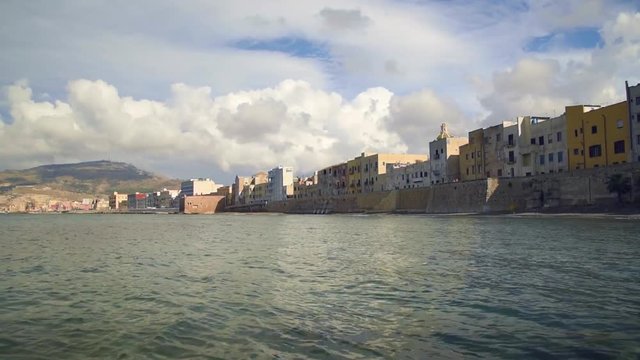 Seascape view of Trapani on Mediterranean sea, Sicily. Italy.

