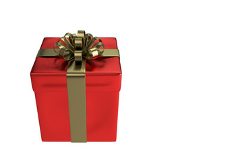 Red gift box with gold bow tied isolated, 3d rendering