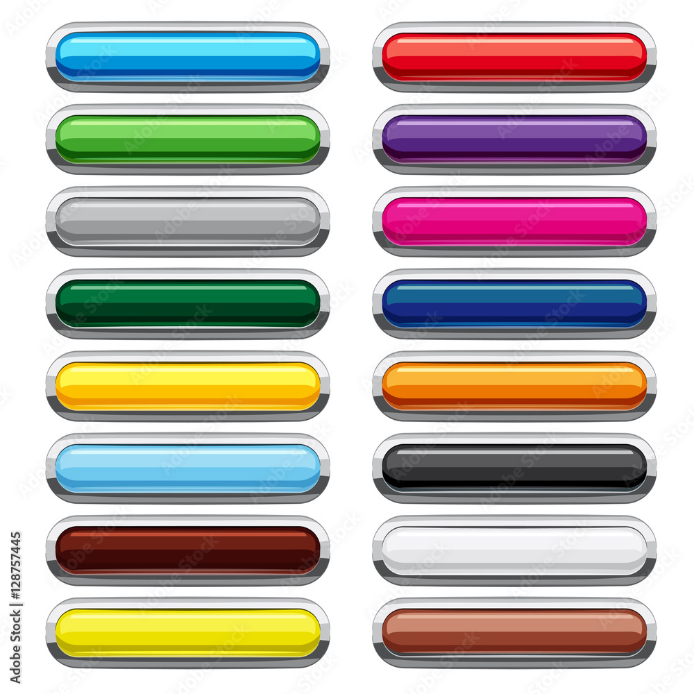 Poster blank rectangular rounded web buttons icons set. cartoon illustration of 16 blank rectangular rounde