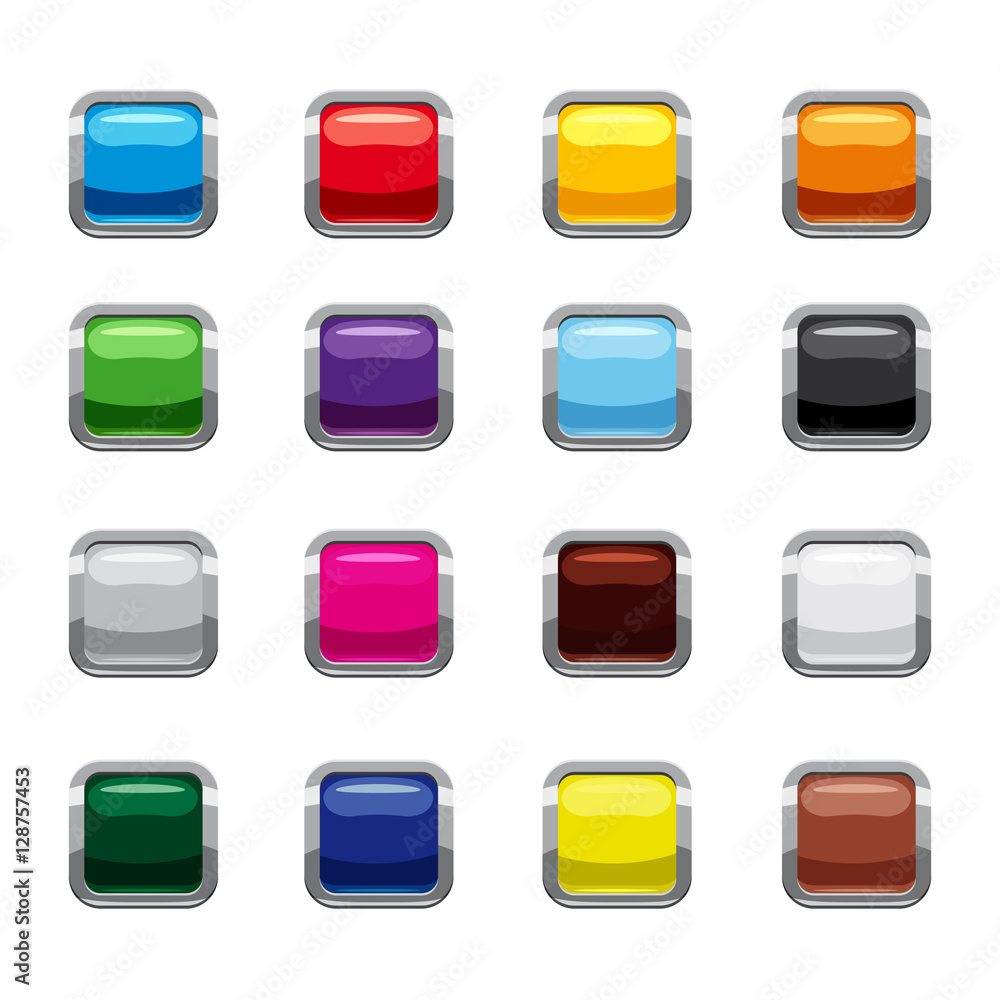 Poster blank square colorful rounded web buttons icons set. cartoon illustration of 16 blank square colorfu