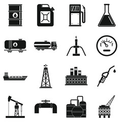 Oil industry items icons set. Simple illustration of 16 Oil industry items vector icons for web