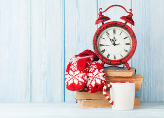 Christmas alarm clock and hot chocolate
