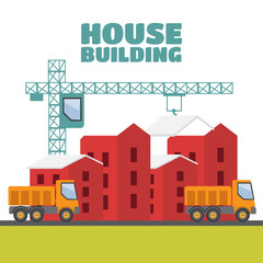 House building construction in flat style