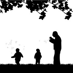 Grandfather playing with grandchildren, one in the series of similar images silhouette