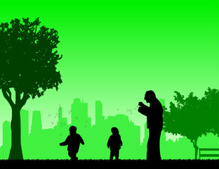 Naklejka na ściany i meble Grandfather playing with grandchildren, one in the series of similar images silhouette