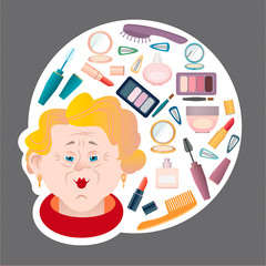 Old woman cartoon character. Old people activities Lifestyle con