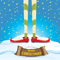 Fototapeta premium vector merry christmas card with cartoon elfs