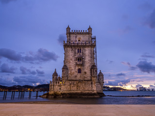 Torre de Belem on the bank of Tagus river in Lisbon, Portugal, a