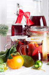 Hot Christmas berry drink in glasses