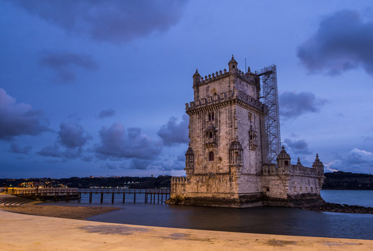 Torre de Belem on the bank of Tagus river in Lisbon, Portugal, a