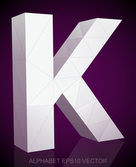 Abstract White 3D polygonal K with reflection. EPS 10 vector.