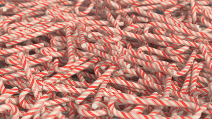 Fototapeta premium Messy pile of red and white candy canes. This image is a 3D illustration.