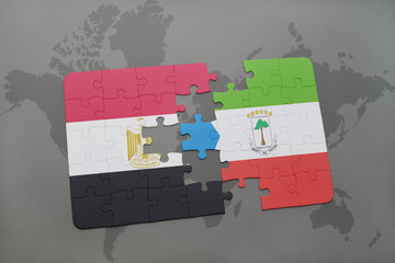 puzzle with the national flag of egypt and equatorial guinea on a world map.