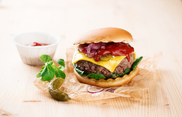 Beef burger with melted cheese