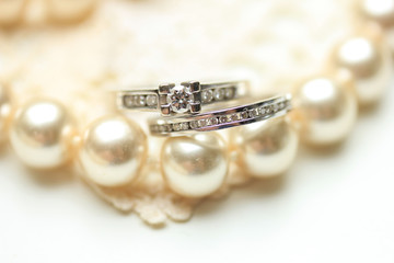 Diamond ring and pearls