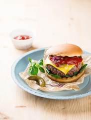 Beef burger with melted cheese