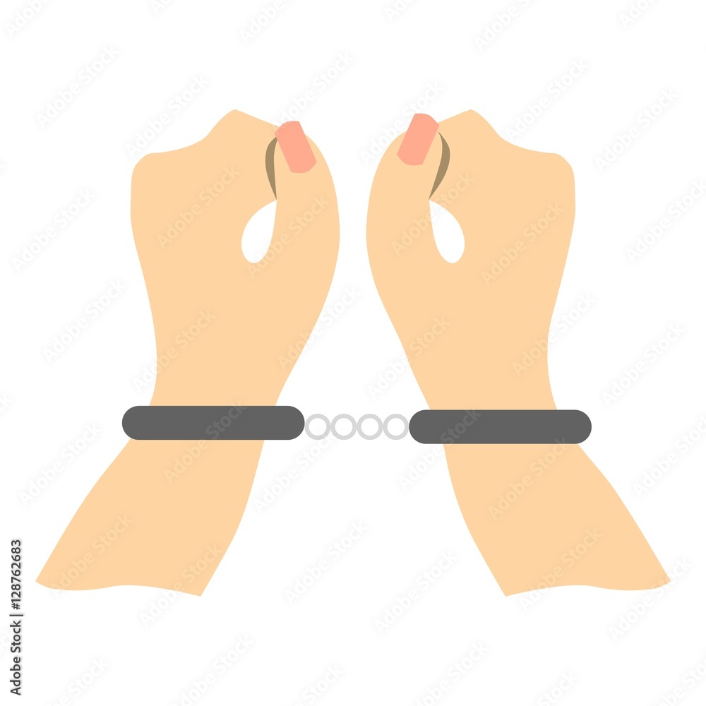 Poster hands in handcuffs icon. flat illustration of hands in handcuffs vector icon for web design