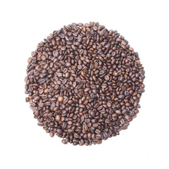 Circle of coffee beans on white background