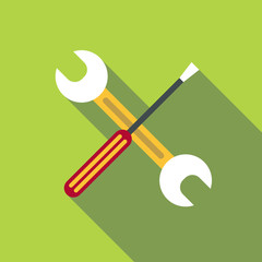 Screwdriver and wrench icon. Flat illustration of screwdriver and wrench vector icon for web design