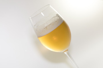 beer in glass on white, wine in glass on white background