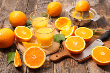 fresh oranges and juice - obrazy, fototapety, plakaty