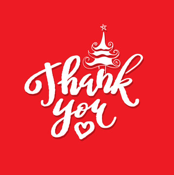 Thank you lettering with Christmas tree