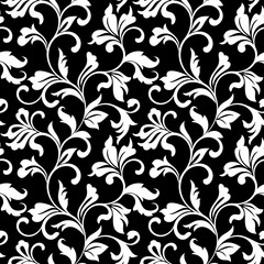 Elegant seamless pattern with decoration flowers on a black background