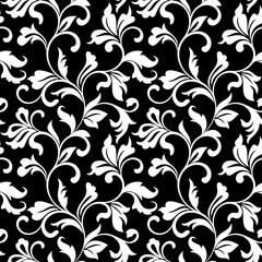 Elegant seamless pattern with decoration flowers on a black background