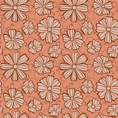 Retro seamless pattern with flowers and swirls