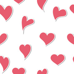 Fototapeta na wymiar Seamless pattern with pink hearts with shadow on a white background