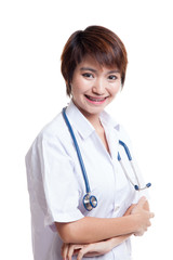 Portrait of Asian female doctor  folded arms and smile.