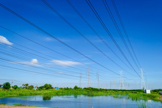 City side view with electricity post