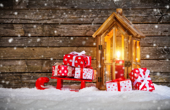 Christmas background with pile of gifts - Powered by Adobe