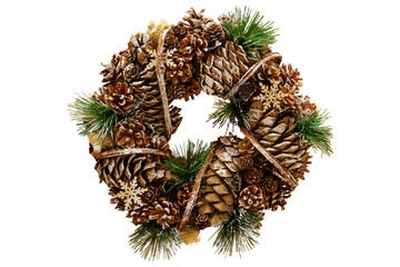 Christmas wreath of cones. Christmas decorations. Isolated. Whit