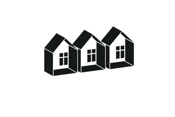 Simple monochrome cottages vector illustration, black and white