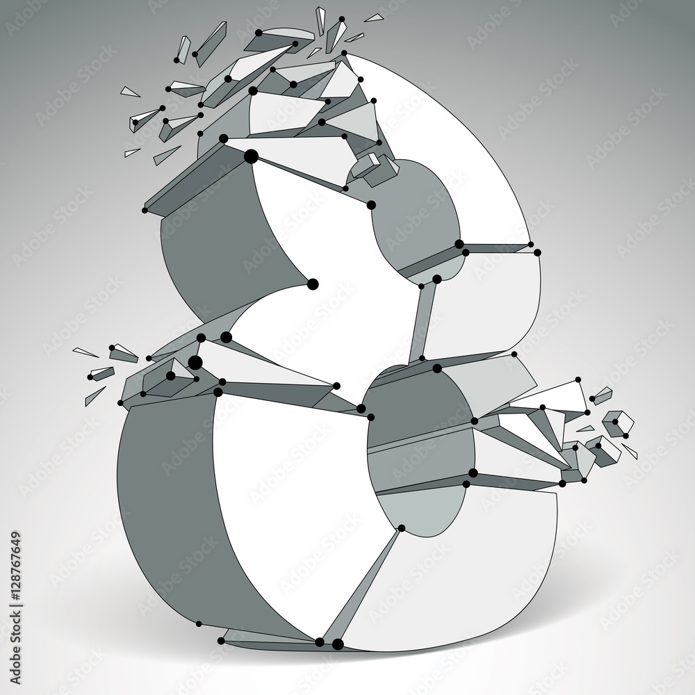 Poster 3d vector digital wireframe monochrome number 8 broken into diff