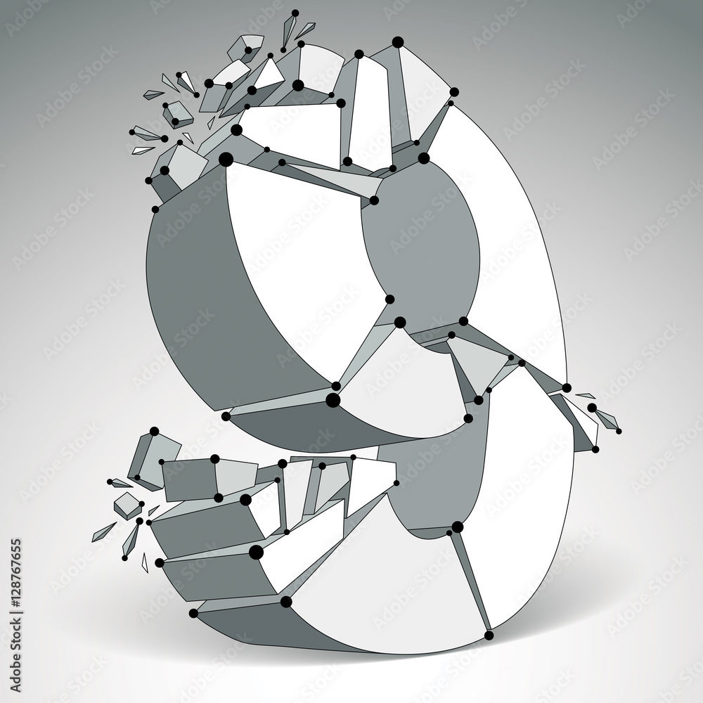 Poster abstract 3d faceted monochrome number 9 with connected black lin