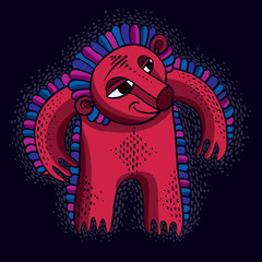 Vector cool cartoon angry monster, simple red weird creature wit