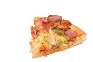 Piece of tasty flavorful Pizza with sliced vegetables isolated o