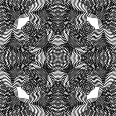 Vector pattern with black graphic lines, kaleidoscope abstract b