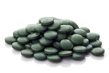 Heap of spirulina tablets