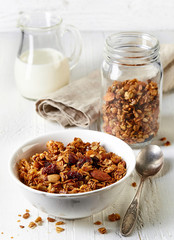 Homemade granola with nuts and raisins