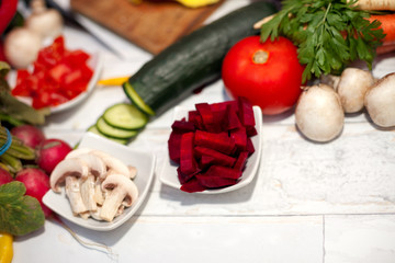 Various vegetable on kitchen table