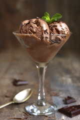 Homemade chocolate ice cream with chocolate chips.