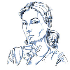 Artistic hand-drawn vector image, black and white portrait of de